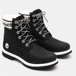 Timberland Women’s 6-Inch Logo Collar Black & White Boots